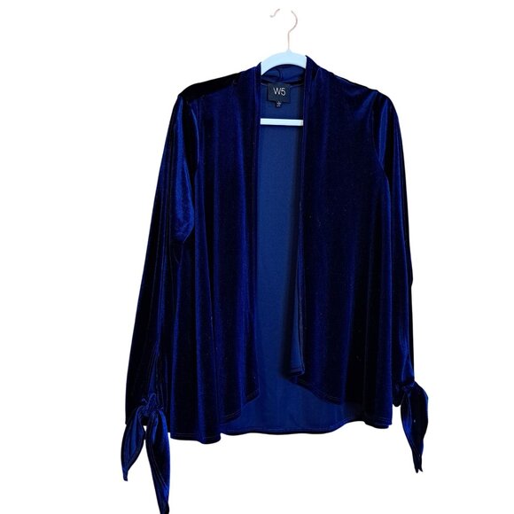 W5 midnight blue velour open cardigan jacket tie sleeve detail L - Picture 1 of 10